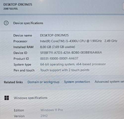 Lenovo T440, Intel i5-4300U@2.49GHz, 8Gb RAM, 240GB SSD, 14` HD 1600x900 LED Display, Windows 11 Pro