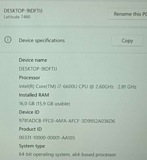 Dell Latitude 7480 Ultrabook, Intel i7-6600U@2.6GHz, 16GB RAM, 512GB m.2 SSD, FHD Display, Win 11