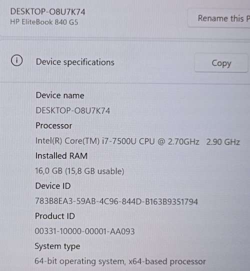 HP EliteBook 840 G5, 7th Gen i7-7500U@2.7GHz, 16GB RAM, 256GB m.2 SSD, 14` FHD Display, Win 11
