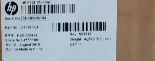 New in Box HP P224 21.5-inch Full HD LED Monitor, Power Cord, Documentation Retail 4k
