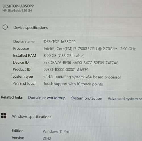 HP EliteBook 820 G4, 7th Gen Intel i7, 8GB RAM, 256GB SSD, 12.5` FHD Touchscreen, Windows 11