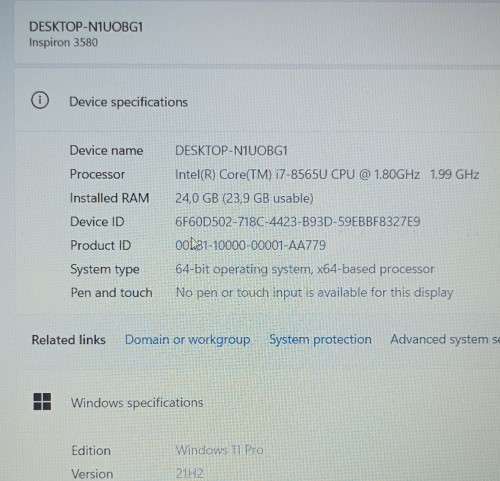 Dell Inspiron 3580,8th Gen i7-8565U CPU, Radeon 520 GPU, 24GB RAM,128GB m.2 SSD, 1TB HDD, 15.6` FHD