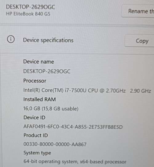 HP EliteBook 840 G5, 7th Gen Intel i7-7500U@2.7GHz, 16GB RAM, 256GB m.2 SSD, 14` FHD LED Display