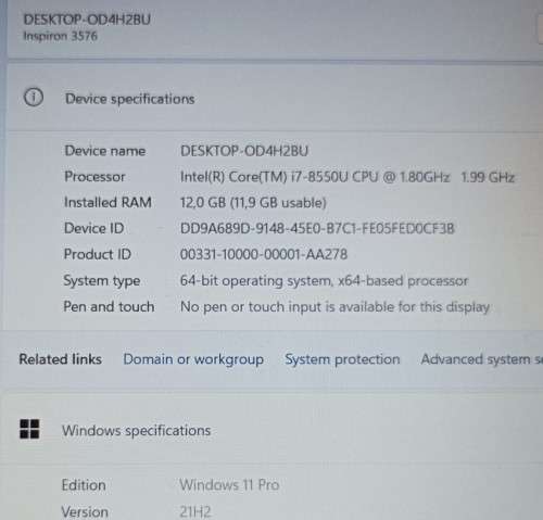 Dell Inspiron 3576, 8th Gen Intel i7-8550U@1.8GHz, Radeon 520 2GB GPU, 12GB RAM, 512GB SSD, 15` FHD