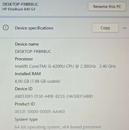 HP EliteBook 840 G3, Intel i5-