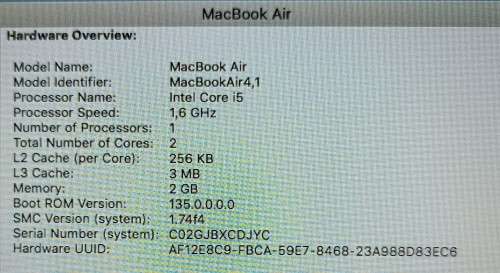 Apple MacBook Air 11-inch , Model A1465, New Battery, i5@1.6GHz, 2GB RAM, 60GB SSD,MacOS High Sierra