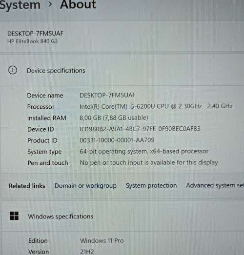 HP EliteBook 840 G3, Intel i5-6200U@2.3GHz, 8GB RAM,14` FHD Display, 128GB SSD, 500GB HDD, Win11