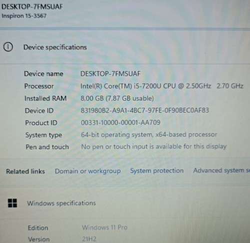 Dell Inspiron 15 3567, Intel i5-7200U@2.5GHz, 8GB RAM, 256GB SSD, 15.4` HD Display, New Battery
