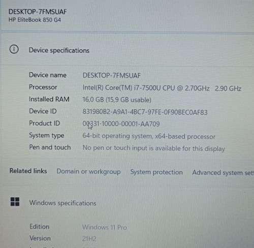 HP EliteBook 850 G4, 7th Gen i7-7500U@2.7GHz, 16GB RAM, 256GB m.2 SSD, 500GB HDD, 15.6` FHD Display