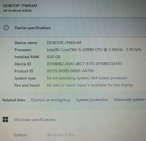 HP ProBook 6560b, Intel i5-2410M@2.3GHz, 8GB RAM, 512GB SSD, 15.6` HD display (1366x768), Win 11