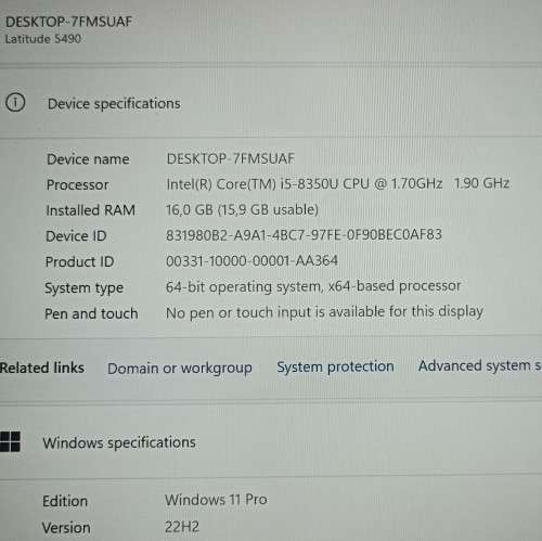 Dell Latitude 5490, 8th Gen i5-8350U@1.7GHz, 16GB RAM, 256GB NVMe SSD, 14` FHD Display, Windows 11