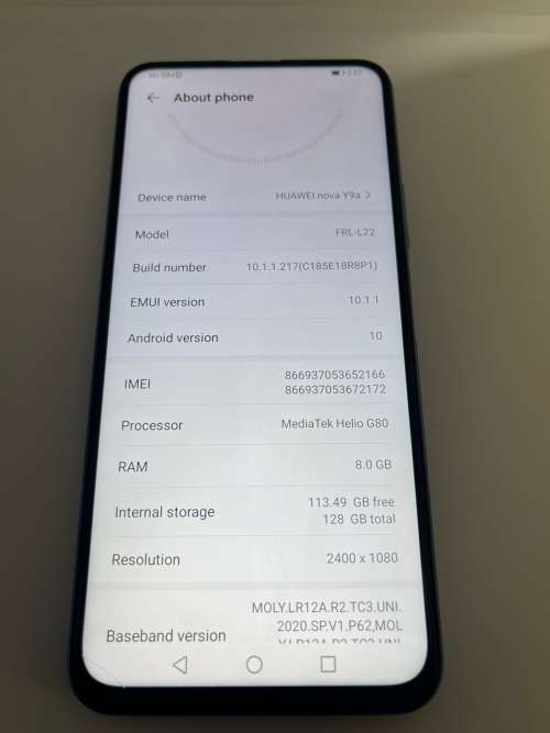 HUAWEI NOVA Y9A DUAL  SIM MINT CONDITION 8GB RAM 128GB