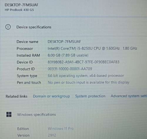 HP ProBook 430 G5, Intel 8th Gen i5-8250U@1.8GHz, 8GB RAM, 256GB m.2 SSD, 500GB HDD, 14` HD Display