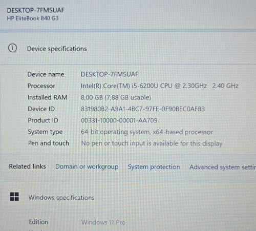 HP EliteBook 840 G3, Intel i5-6200U@2.3GHz. 8GB RAM, 256GB M.2 SSD, 500GB HDD, 14` FHD Display