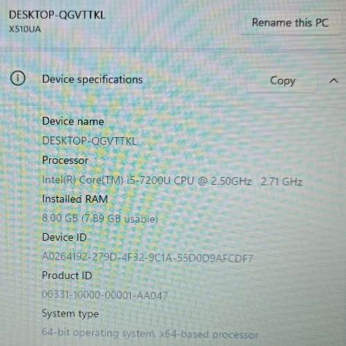 ASUS X510UA 15.6` Display, 7th Gen i5-7200U@2.5GHz, 8GB RAM, 128GB m.2 SSD, 1TB HDD, New Battery