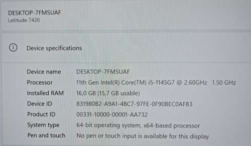 Mint Dell Latitude 7420, 11th Gen i5-1145G7@2.6GHz,16 GB Ram,256GB m.2 NVMe SSD,14` FHD Display