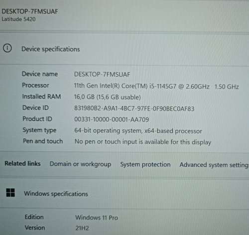 Dell Latitude 5420, 11th Gen i5-1145G7@2.6GHz, 16GB RAM, 512GB NVMe SSD, 14` FHD Display, Windows 11