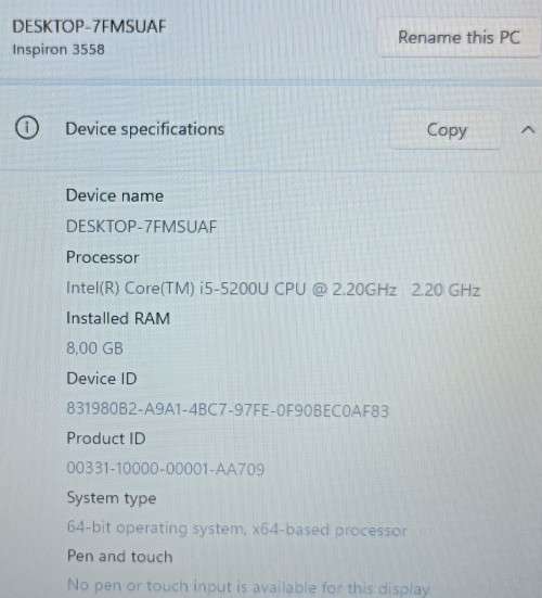 Dell Inspiron 3558, Nvidia 920M GPU, Intel i5-5200U@2.2GHz,8GB RAM, 1TB HDD, 15.6` HD Display, Win11