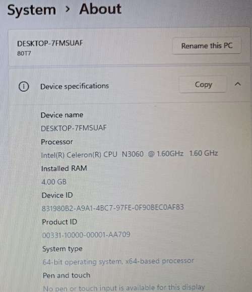 Lenovo IdeaPad 110-15IBR, Intel Celeron N3060@1.6GHz, 4GB RAM, 500GB HDD, 15.6` HD Display, Win11