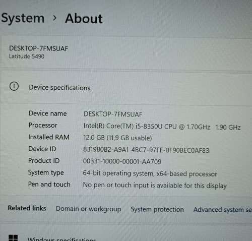 Dell Latitude 5490, 8th Gen Intel i5@1.7GHz, 12GB RAM, 500GB m,2 NVMe SSD, 14` FHD Display, Win11