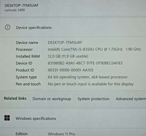 Dell Latitude 5490, 8th Gen Intel i5-8350U, 12GB RAM, 500GB m.2 SSD, 14` FHD LED Display, Windows 11