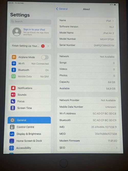 IPAD AIR 2 WIFI & 4G 64GB  A1567 MINT CONDITION