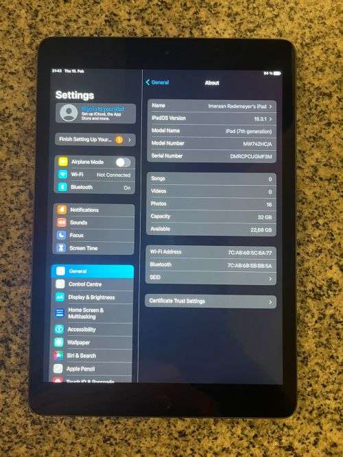 IPAD  7TH GEN A2197 32GB WIFI MINT CONDITION