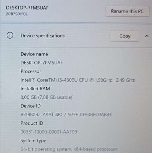 Lenovo ThinkPad T440, Intel i5-4300U@1.9GHz, 8GB RAM, 120GB SSD, 14` 1600x900 Display, Win11