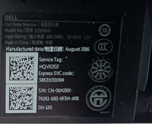 Dell E2016Hb 20` LED Monitor (1600x900 pixel resolution)