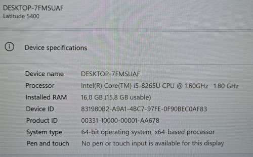 Dell Latitude 5400, 8th Gen i5-8265U, 16GB RAM, 256GB NVMe SSD, 14` FHD Display, Windows 11