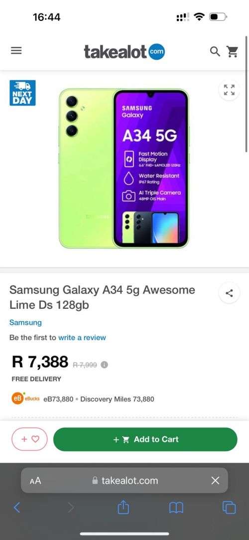 Samsung A34 5G Dual Sim 128GB - Lime Green New Sealed