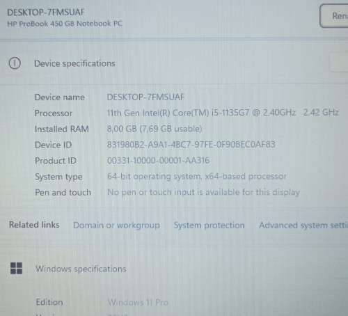 HP ProBook 450 G8 , 15.6` Notebook - 11th Gen Intel Core i5-1135G7, 256GB SSD, 8GB RAM, Windows 11