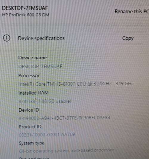 HP ProDesk 600 G3 Mini, 6th Gen i3-6100T@3.2GHz, 8GB RAM, 500GB SSD, Windows 11 Pro