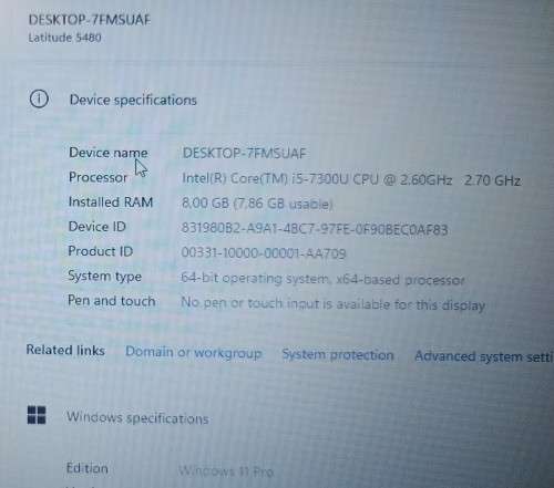 Dell Latitude 5480,  Intel i5-7300U@2.6GHz, 8GB RAM, 256GB m.2 SSD, 14`  HD Display, Win11