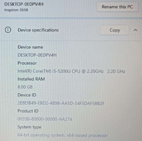 Dell Inspiron 3558, Nvidia 920m GPU, Intel i5-5200U@2.2GHz, 8GBH RAM, 1TB HDD, 15.6` HD Display