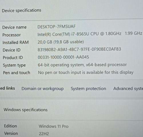 Lenovo ThinkPad T490, 8th Gen i7-89565U@1.8GHz, 20GB RAM, 256GB m.2 SSD, 14` FHD Display, Windows 11