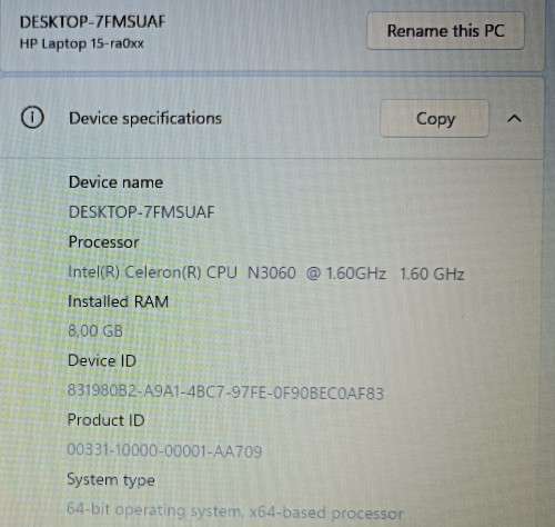 HP 15-ra0xx, Intel Celeron N3060@1.6GHz, 8GB RASM, 256GB SSD, 15.6` HD Display, Windows 11