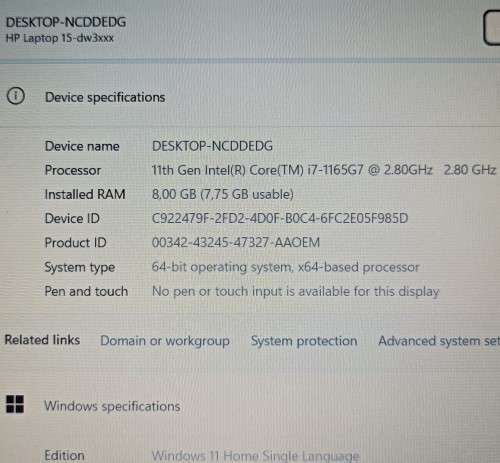 HP 15-dw3026ni, 11th Gen Core i7-1165G7@2.8GHz, 8GB RAM, 512GB SSD, 1TB HDD, 15` FHD Display, Win11