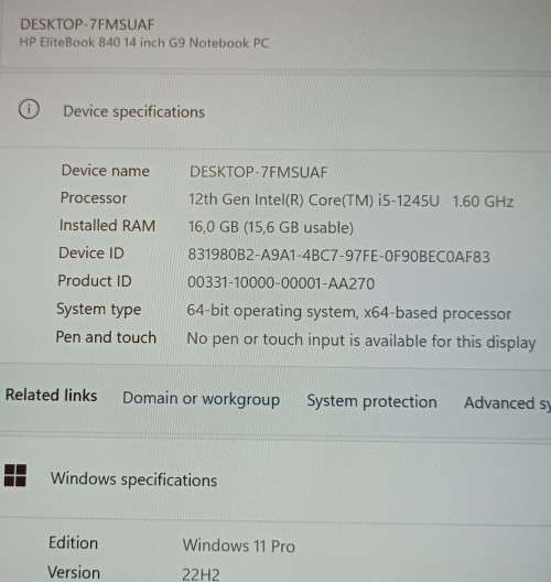 HP EliteBook 840 G9, 12th Gen i5-1245U@1.6GHz, 16GB RAM, 256GB NVMe SSD, 14` FHD Display, Windows 11