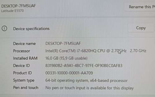 Dell Latitude E5570, Radeon R7-M370 GPU, i7-6820HQ@2.7GGHz, 16GB RAM, 256GB m.2 SSD,15` FHD Display