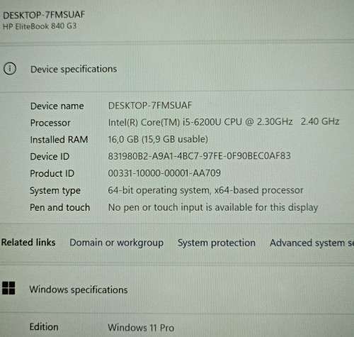 HP EliteBook 840 G3, Intel i5-6200U@2.4GHz, 16GB RAM, 256GB m.2 SSD, 14` FHD Display, Win11