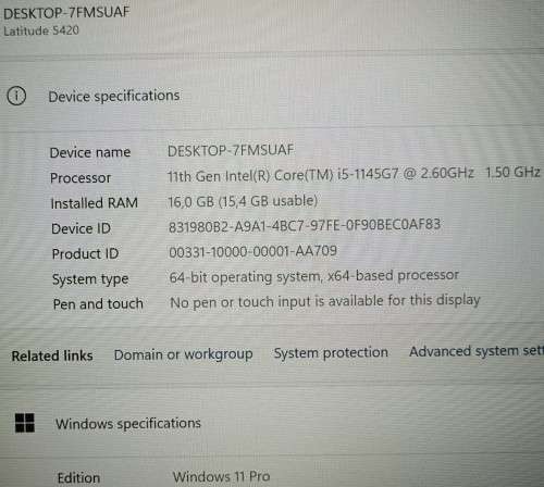 Dell Latitude 5420, 11th Gen i5-1145G7@2.6GHz, 16GB RAM, 512GB NVMe SSD, 14` FHD Display, Win11