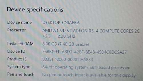 HP 14-cm0099ni, AMD  A4-9125, Radeon R3, 8GB RAM, 64GB SSD, 14` HD Display, Windows 10