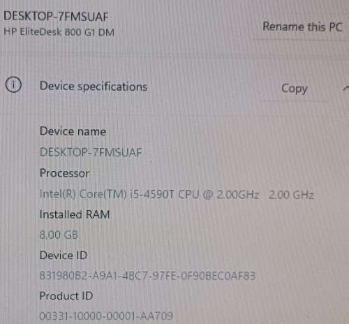 HP EliteDesk 800 G1 DM, Intel i5-4590T@2GHz, 8GB RAM, 500GB HDD, Windows 11 Pro