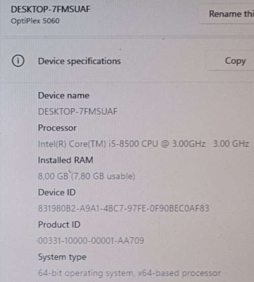 Dell OptiPlex 5060, 8th Gen Intel i5-8500@3GHz, 8GB RAM, 512GB SSD, Windows 11 Pro