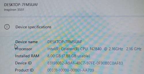 Dell Inspiron 3551, Intel Celeron N2840@2.16GHz, 8GB RAM, 500GB HDD, 15` HD Display, Win11