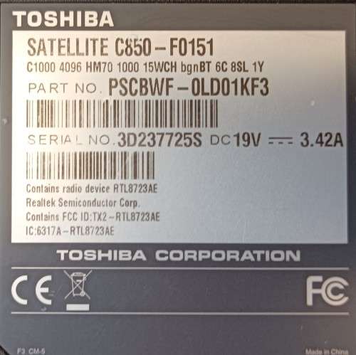 Toshiba Satellite C850-F0151, Intel Celeron 1000M@1.8GHz, 8GB RAM, 128 GB SSD, 15` HD Display