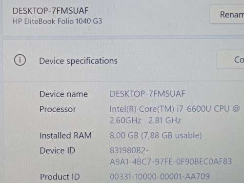 HP EliteBook Folio 1040 G3, i7-6600U@2.6GHz, 8GB RAM, 256GB m.2 SSD, 14` FHD Display,