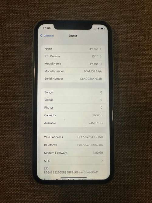 I PHONE 11 PRISTINE CONDITION 256GB 87% BATT HEALTH