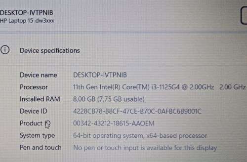 HP 15-dw3030ni, 11th Gen Intel i3-1125G4@2GHz, 8GB RAM, 240GB SSD, 15` FHD Display, Windows 11